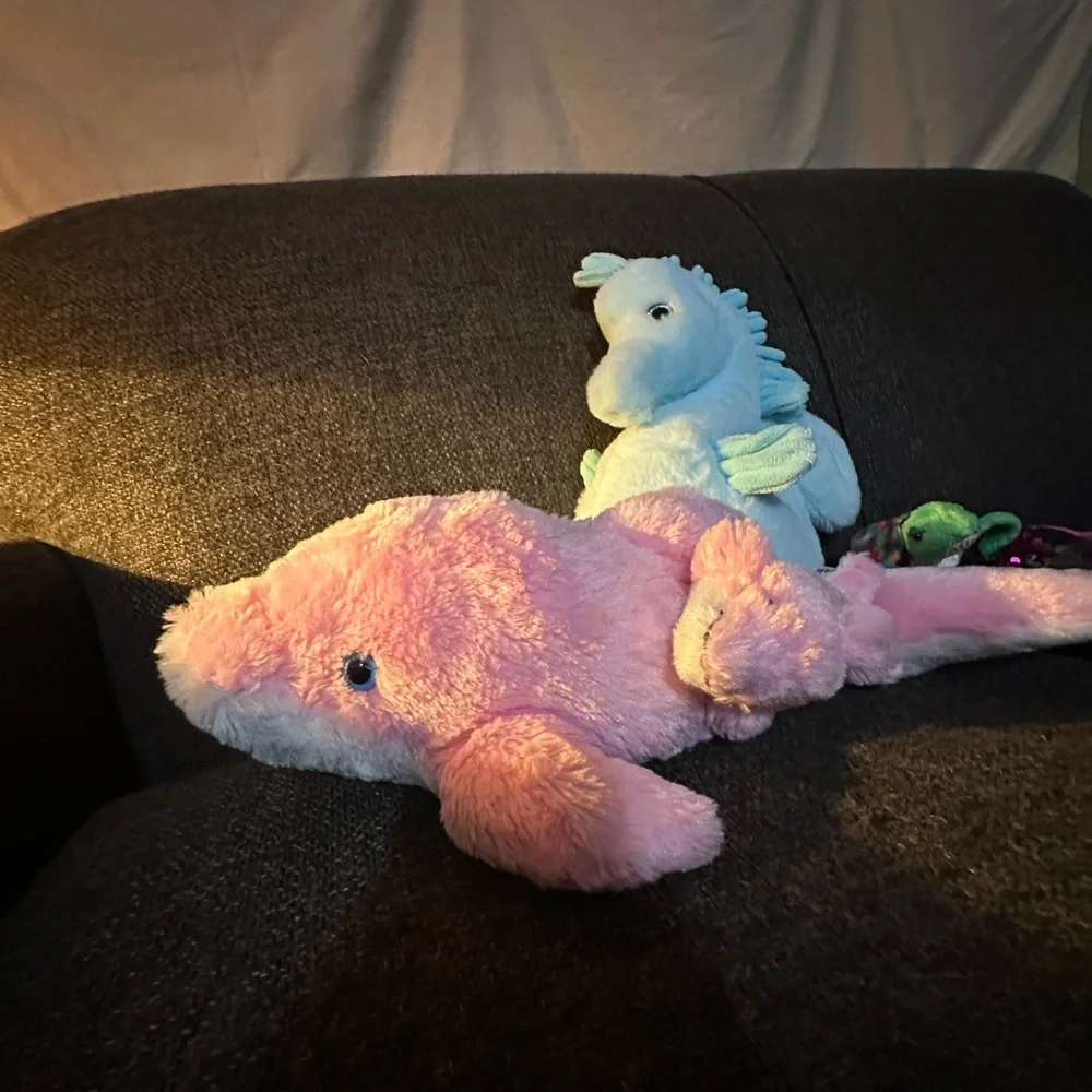 Sea Animal Plush Toy Set - Seahorse, Dolphin with Baby, Turtles